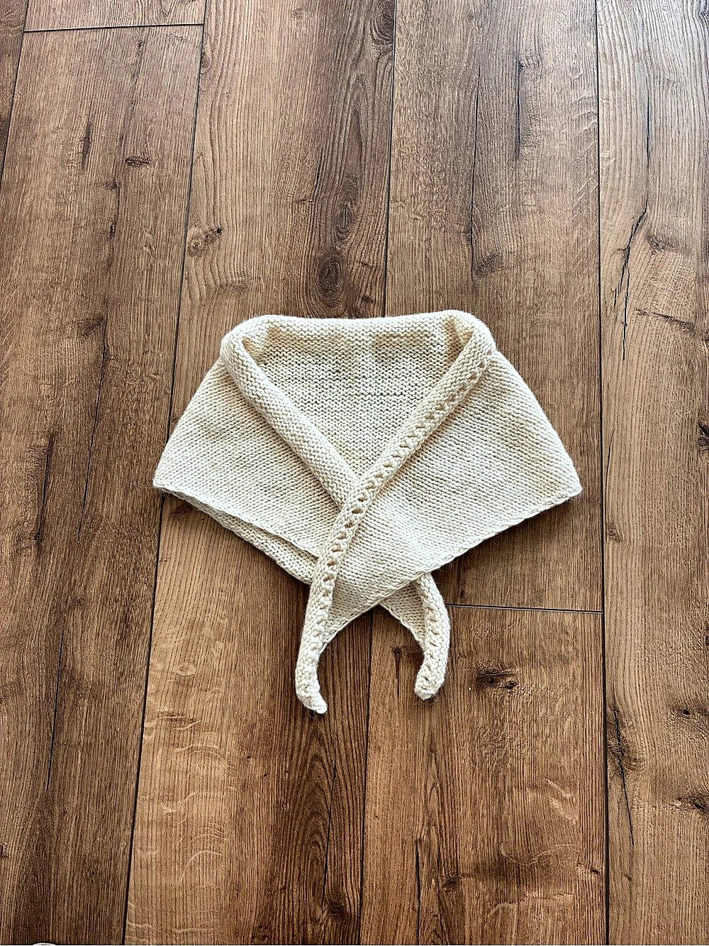 Hand knit Cream Knit Shawl Wrap cape scarf triangle